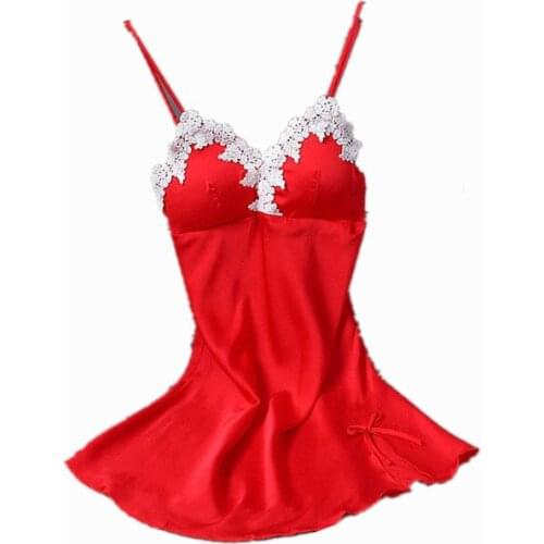 5Colors Women Home Clothing Lace V-neck Emulation Silk Satin Night Dress Sexy Lingerie women Home Clothes