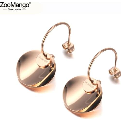 ZooMango New Titanium Steel Geometric Double Circle Disc Earrings For Women Bohemia Rose Gold Hyperbole Earrings Jewelry ZE19203