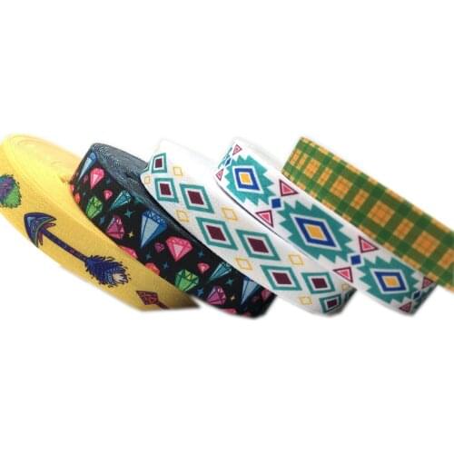 10Yard 5/8" 15mm Grid Arrow Diamond Print FOE Fold Over Elastics Spandex Satin Band Hair Tie Headband Tutu Dress Sewing