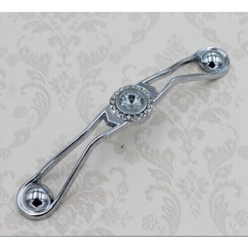 128mm modern simple glass crystal furniture handle shiny silver kitchen cabinet drawer dresser cupboard door pull knob 5"