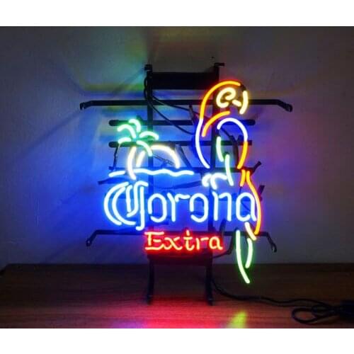 19“x15" Corona Extra Parrot Palm Tree Neon Light Lamp Sign Beer Bar Handmade Tube Decorate Home Wall Room Glass Windows CEPP017