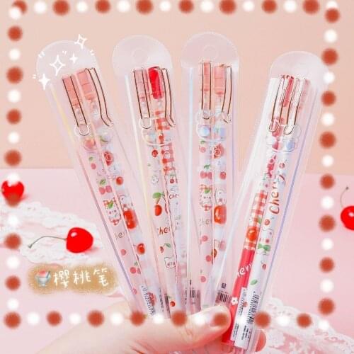 2pcs strawberry Cherry Pen 0.5mm Creative Student Gel Pens Novelty Stationery Cute Blue Signature Pen Kawaii School Supplies