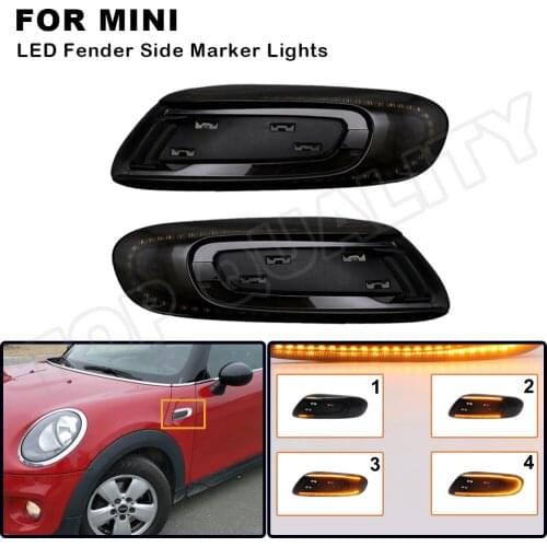 2Pcs Amber LED Dynamic Fender Side Marker Light Smoked Turn Signal Lamp Indicator Sequential For Mini Cooper F55 F56 2014- F57