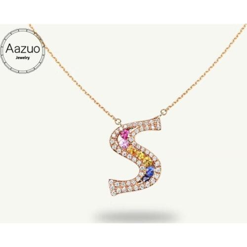 Aazuo 18K Rose Gold Natural Colour Gemstone Real Diamond Original Lucky Initial Letter Free Pendent Necklace gifted for Women