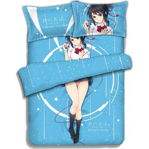 Anime JK Kimi no Na wa. your name. Miyamizu Mitsuha Cosplay Comforter Set Bed Flat Sheet Duvet Cover Pillowcase Bedding Sets
