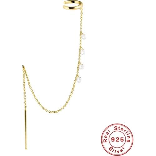 Canner 925 Sterling Silver Earrings For Women Inlaid Zircon Tassel Chain Pendientes Plata 925 Clip Earrings kolczyki damskie