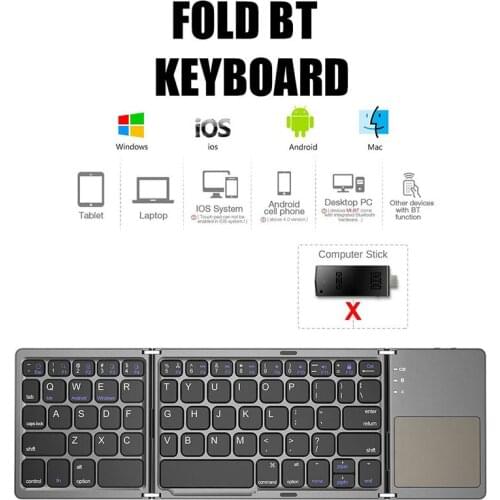 B033 Portable Twice Folding Bluetooth Keyboard BT Wireless Foldable Touchpad Keypad for Windows/IOS/Android ipad Tablet
