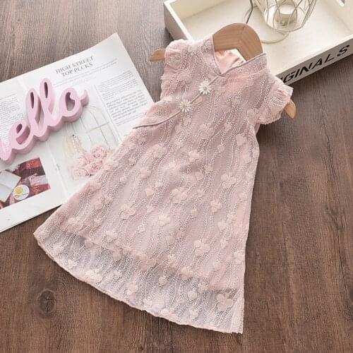 Bear Leader Girls Lace Dress Fashion Kids Sleeveless Flowers Dresses Party Gown Children Clothing Chinese Style Kids Vestidos