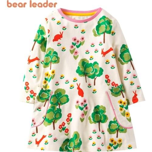 Bear Leader Girls Flowers Dress 2021 New Autumn Kids Girl Princess Dress Children Casual Costumes Cute Pattern Baby Clothes
