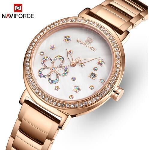 Top Brand NAVIFORCE Luxury Crystal Women Watch Rose Gold Steel Ladies Wrist Watches Bracelet Girl Clock Date Relogio Feminino