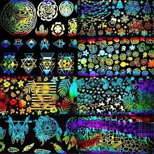 Hot 600set 8 Pcs Holographic Nail Foil Rose Butterfly Fire Flower Pattern Nail Art Sticker Heat Transfer Decoration Decal