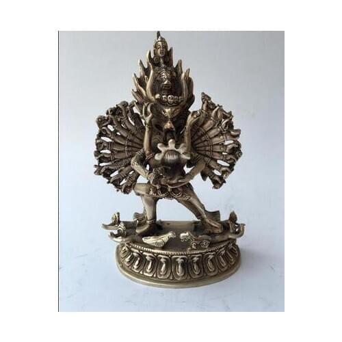 Collectible Decorated Old Handwork Tibet Silver Carved Yamantaka Buddha Statue metal handicraft