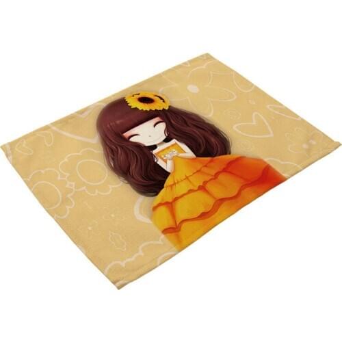 Beautiful Girls Kitchen Placemats for Dining Table Cloth Cute Girl Linen Rectangle Accessories Cup Coaster Doilies