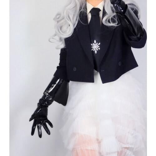 LATEX LONG GLOVES Faux Leather PU 26" 65cm Black Extra Cut Flip Foldover Women Leather Gloves WPU246