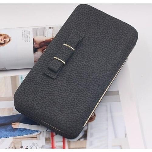 Lady Fashion Mobile Phone Wallet Korean Lichee Bow Clutch Large Capacity Women Designer Wallets Bill Holder