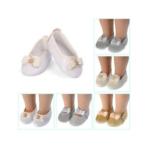 Fashion New Pattern Popular Bright Color Ribbon Bow Shoes Fit 18 Inch American&43cm Baby New Born Doll Clothes Accessories