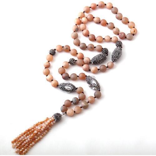 Fashion Natural Druzy Beads Knotted Halsband Handmake Stones Crystal Tassel Necklace For Women