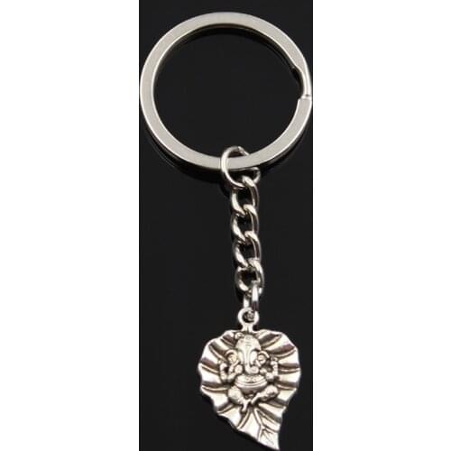 Fashion Keychain 25x18mm Leaf Ganesha buddha elephant silver color pendants DIY Men Jewelry Car Key Chain Ring Holder For Gift