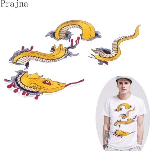 Prajna Cartoon Special Effect Snake Patch Applique Big Motorcycle Biker Iron On Large 3D Embroidery Patches For Clothes Jacket