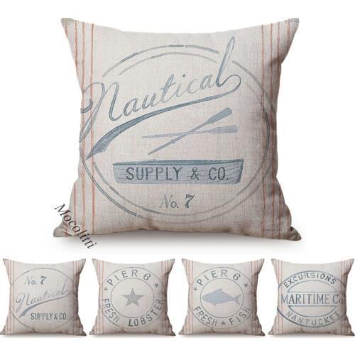 Nautical impression Cushion Cover Vintage Boat Fish Poster Throw Pillow Case Car Seat Cotton Linen Home Decoration Pillow Cover