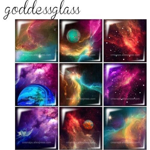 New Beauty Out space planet Earth Stars 10pcs 12mm/20mm/25mm/30mm Square photo glass cabochon demo flat back Making findings