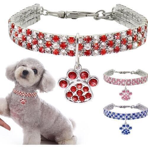 Small Dog Cat Necklace Crystal Puppy Pet Collar Dog Accessories Diamond Pendant Chihuahua Necklace for Small Dogs Cats