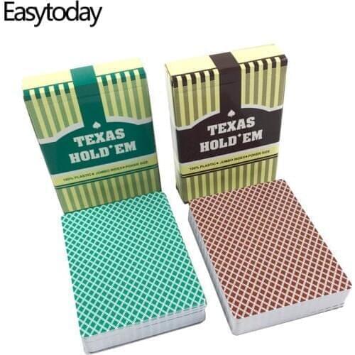 Easytoday 2Pcs/Set PVC Baccarat Texas Hold'em Plastic Playing Cards Frosting Poker Cards Green And Brown Entertainment Games