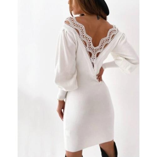 Fashion Women Sexy Bandage Midi Dress Elegant Ladies Backless Lace Dresses Party Club OL Clothes Dames Autumn Winter Streetwear