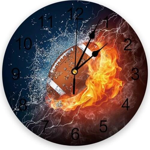 Rugby Football Water Fire Creative Wall Clock For Home Office Decoration Living Room Bedroom Kids Room Hanging Watch