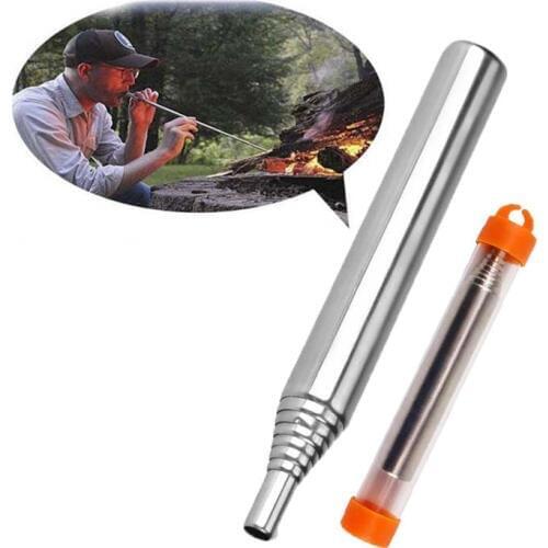 Collapsible Blow Fire Tube Collapsible Stainless Steel Campfire Tool Pocket Bellow Builds Fire for Outdoor Gear Hunting Fishing