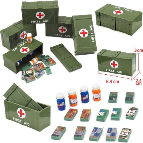 Modern Medical Box City Figures Building Block Medicine Energy Bottle Moc Military WW2 Army Rescue Box Equipment Child Gift Toys