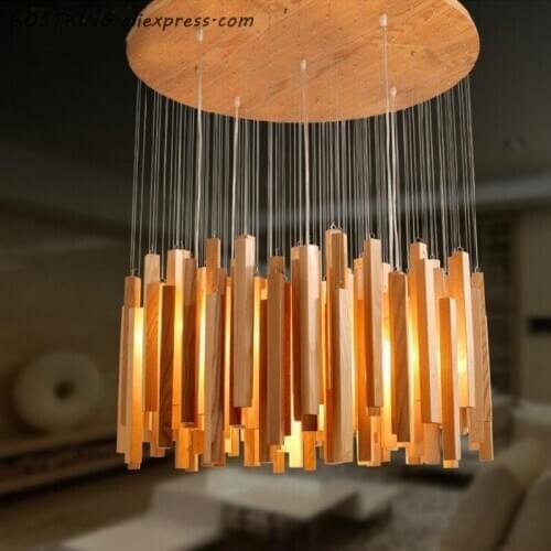 KOSTKING Solid wood modern pendant light Chinese Nordic creative minimalist living room dining wood ball wooden pendant lamp