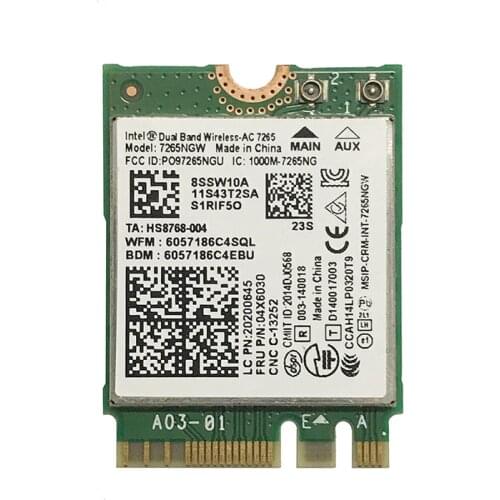 Special edition for Intel 2.4G&5G wireless-AC 7265 7265NGW 802.11ACb/g/n BT4.0 NGFF wireless network card for Lenovo FRU 04X6030