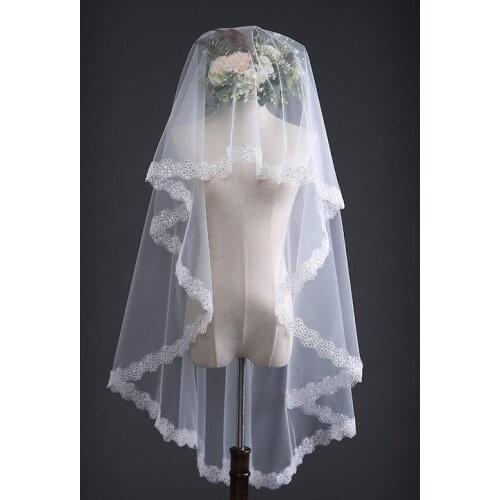 Bridal Headwear White Ivory Wedding Veils With Sparkle Sequin Applique One-Layer Bride Mariage Wedding Accessories