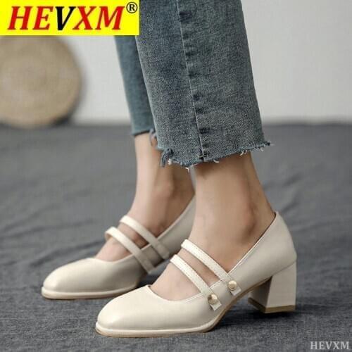 Autumn New Black Pu Leather Pumps Women Square Toe Shoes Woman Med Thick Heels Single Shoes Ladies Square Heel