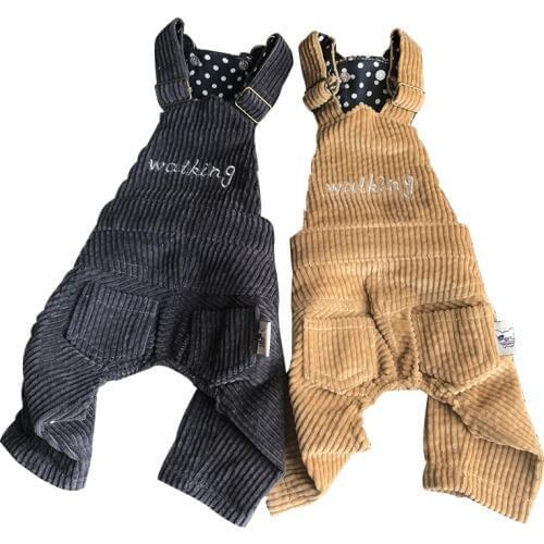 Corduroy Dog Overalls Jumpsuit Rompers Winter Dog Clothes Poodle Bichon Pomeranian Schnauzer Pug French Bulldog Clothing Outfit