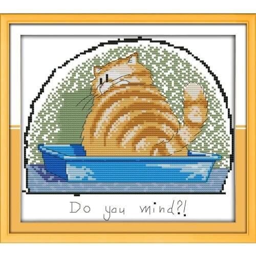 Do you mind?! cross stitch kit cartoon cute cat 14ct 11ct white pre printed canvas embroidery DIY handmade needlework plus
