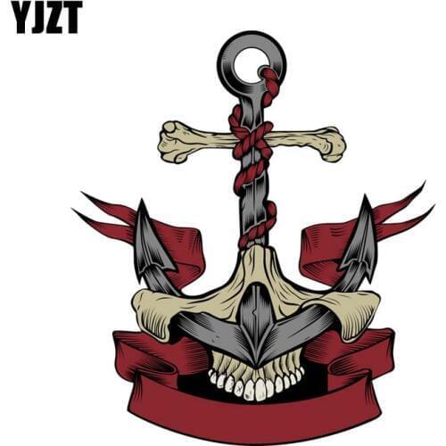 YJZT 13.7CM*15.6CM Interesting Decorative Skull Anchor PVC Motorcycle Car Sticker 11-00708