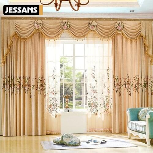 European Style jacquard design home Chenille Embroidered Curtain valance luxury curtains for Living Room Bedroom dining room