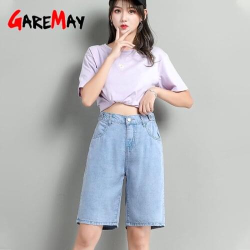 GareMay Womens Jeans Shorts 2021 Summer Loose High Waisted Long Casual Blue Jean Knee Length Stretchy Soft Womens Denim Shorts