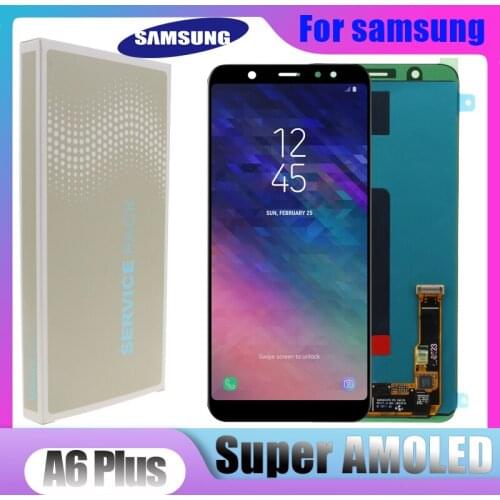Original SUPER AMOLED LCD For Samsung Galaxy A6 Plus A6050 LCD A6050F Display Touch Screen Digitizer Panel Assembly Replacement