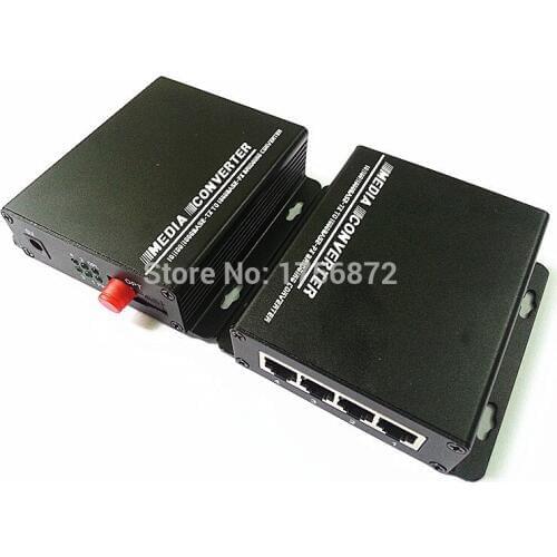 1 Pair ( A+B ) Fiber Media Converter with 4 RJ45 10/100/1000Mbps 1 FC port fiber