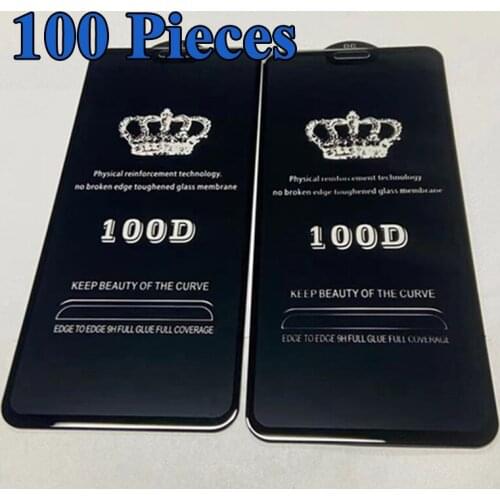 100pcs 100D Tempered Glass Full Glue Screen Protector For Samsung Galaxy S21 Plus S20 FE Note 20 A02 A12 A22 A32 A42 A52 A72 A82