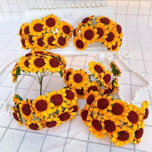 144pcs Sunflower Artificial Flower Decoration DIY Accessories Wedding Party Valentines Day Bouquet Greeting Card Paper Crafts