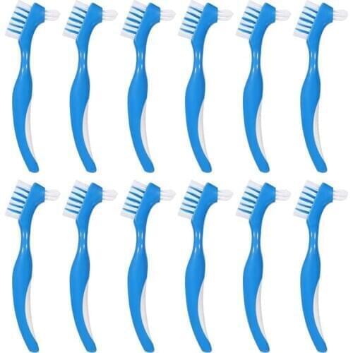12 Pack Denture Brush Hard Denture Cleaning Brush False Teeth Brush Toothbrush