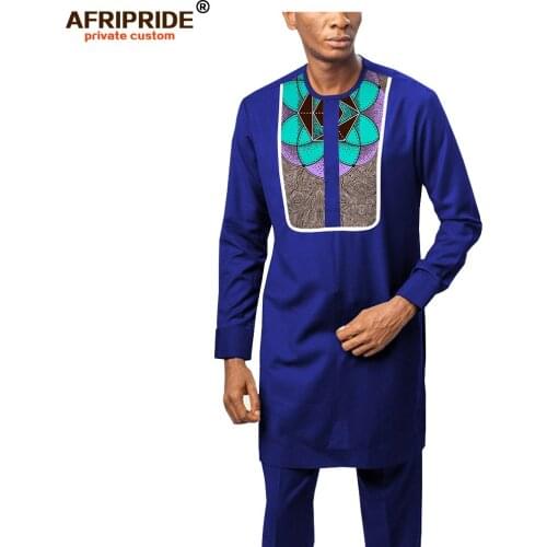 2019 Dashiki Men African Clothing Print Long Sleeve Shirts+ Ankara Pants Suit Tribal Outfits Tracksuit Wax AFRIPRIDE A1916053