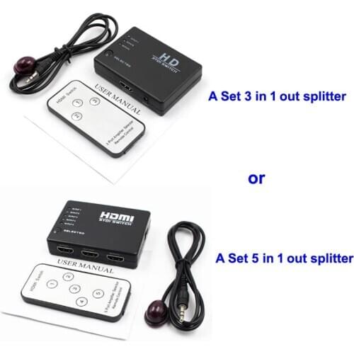 3 In 1 Out 3 Port or 5 In 1 Out 5 Port Video HDMI Switch Selector Switcher Splitter Hub with IR Remote 1080p For HDTV PS3 DVD