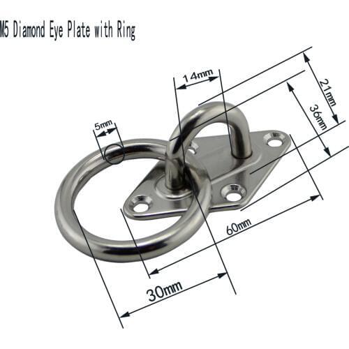 5mm Heavy Duty Marine Ring Diamond Eye Plate Strap Tie Down Eye Plate with Ring Sun Shade Sail Hardware kit 5pcs
