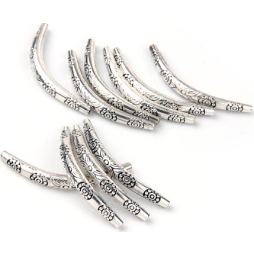 50pcs/set Antique Silver Long Curved Noodle Tube Beads for DIY Jewelry Findings 4x34mm