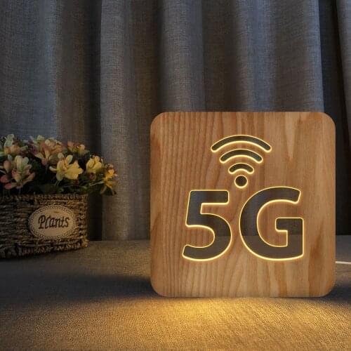 5G Logo Sign 3D LED Wooden Lamp Decor Light Kids Bedroom Decorate Warm Light USB Night Light for Children Birthday Holiday Gift